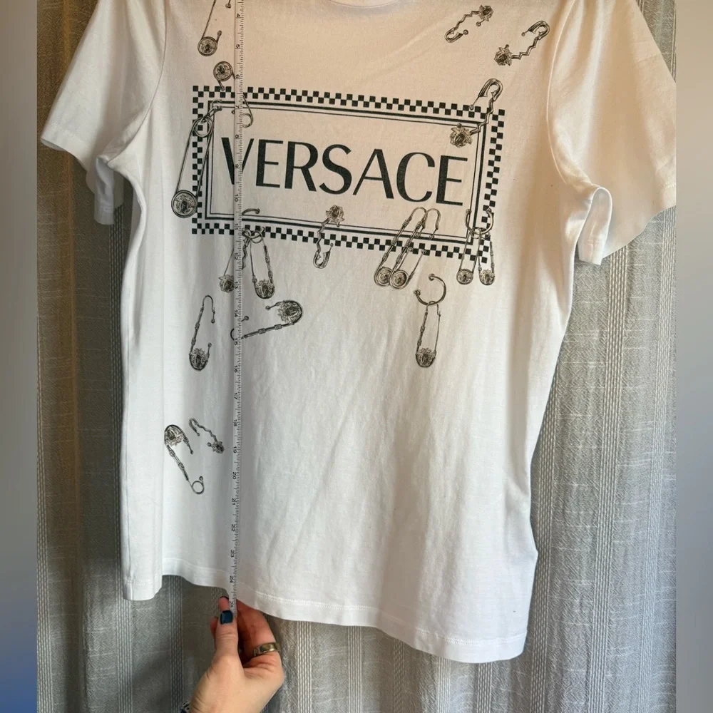 Versace Classic White Tee w/ Safety Pin Print - Picture 7 of 8